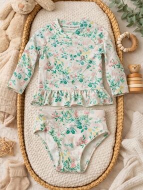 Janie and Jack Floral Rash Guard Swim Set 6-12M Peplum Top Boutique